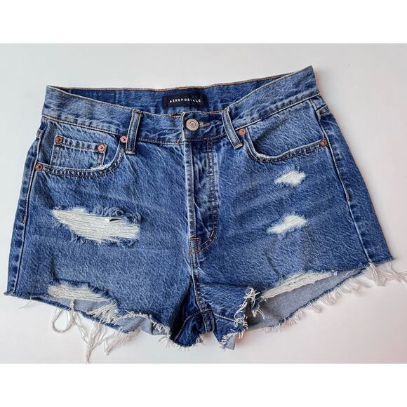 Aeropostale Slouchy Boyfriend Mid Waist Distressed Cotton Denim Shorts sz 2 - Picture 5 of 12